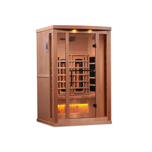 Golden Designs 2-Person Full Spectrum PureTech™ Near Zero EMF FAR Infrared Sauna with Himalayan Salt Bar (Canadian Hemlock)