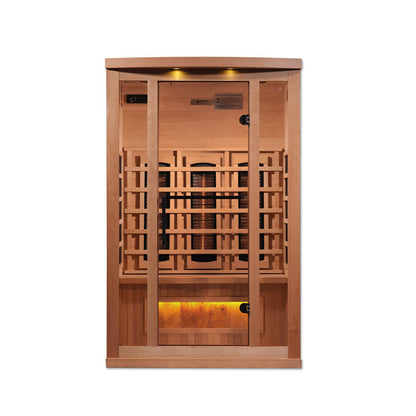 Golden Designs 2-Person Full Spectrum PureTech™ Near Zero EMF FAR Infrared Sauna with Himalayan Salt Bar (Canadian Hemlock)