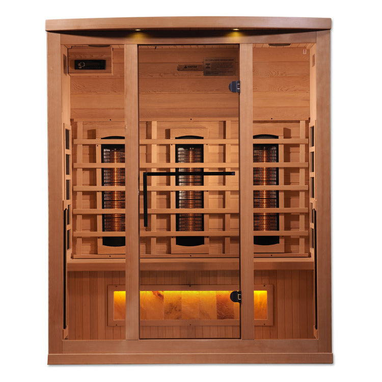 Golden Designs 3-Person Full Spectrum PureTech™ Near Zero EMF FAR Infrared Sauna with Himalayan Salt Bar (Canadian Hemlock)