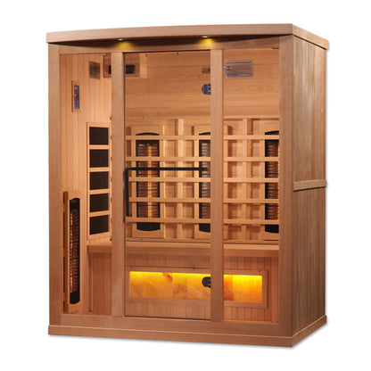 Golden Designs 3-Person Full Spectrum PureTech™ Near Zero EMF FAR Infrared Sauna with Himalayan Salt Bar (Canadian Hemlock)