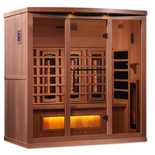 Golden Designs 4-Person Full Spectrum PureTech™ Near Zero EMF FAR Infrared Sauna with Himalayan Salt Bar (Canadian Hemlock)