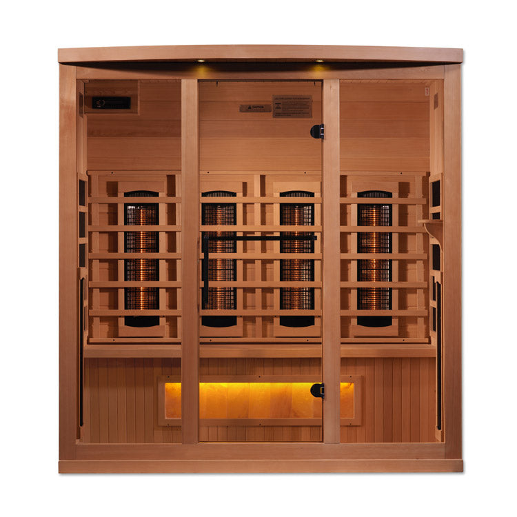 Golden Designs 4-Person Full Spectrum PureTech™ Near Zero EMF FAR Infrared Sauna with Himalayan Salt Bar (Canadian Hemlock)